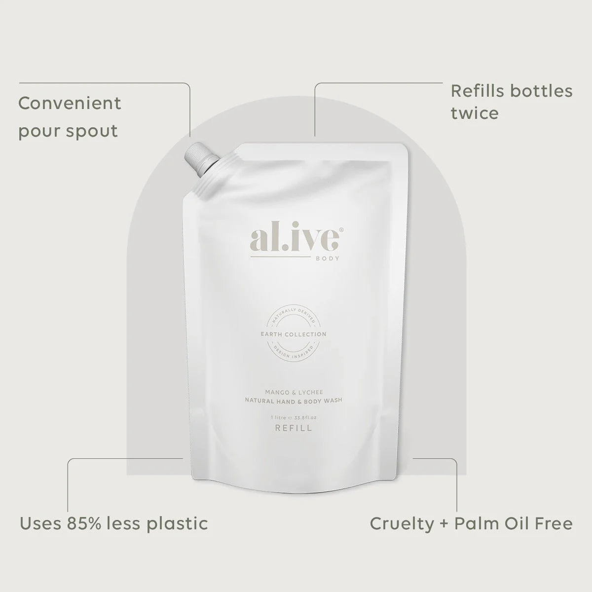 Al.ive Mango &amp; Lychee Hand &amp; Body Wash Refill 1 Litre