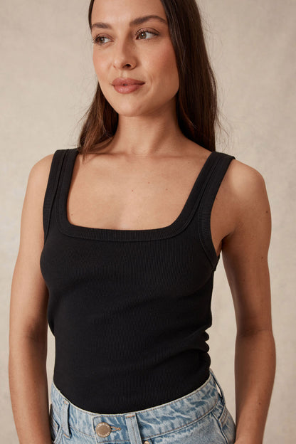 Ceres Contour Rib Square Neck Tank Black