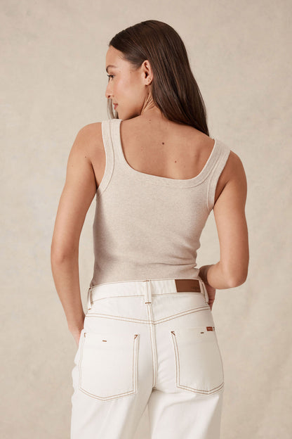 Ceres Zaeli Contour Rib Square Neck Tank Oatmeal Marle