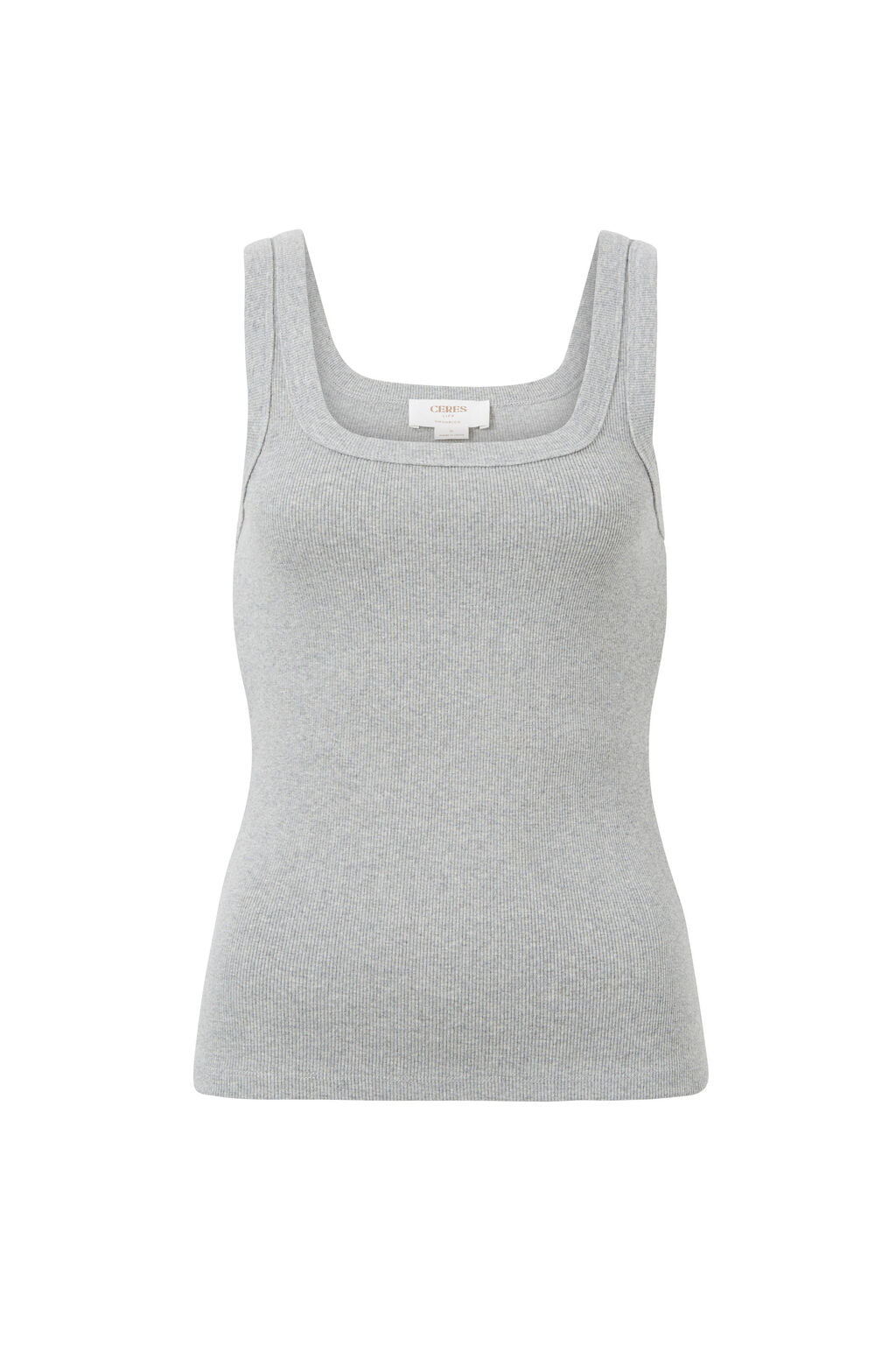 Ceres Contour Rib Square Neck Tank Grey Marle