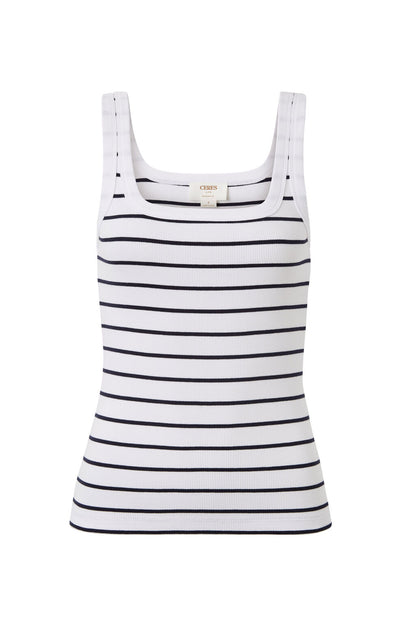 Ceres Contour Rib Square Neck Tank White/New Navy