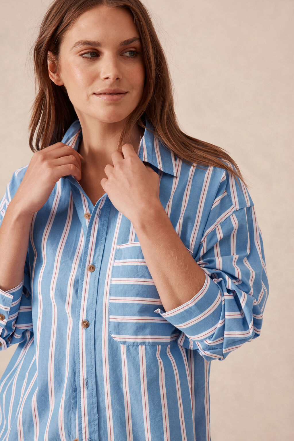 Oversized Shirt Blue White Red Stripe