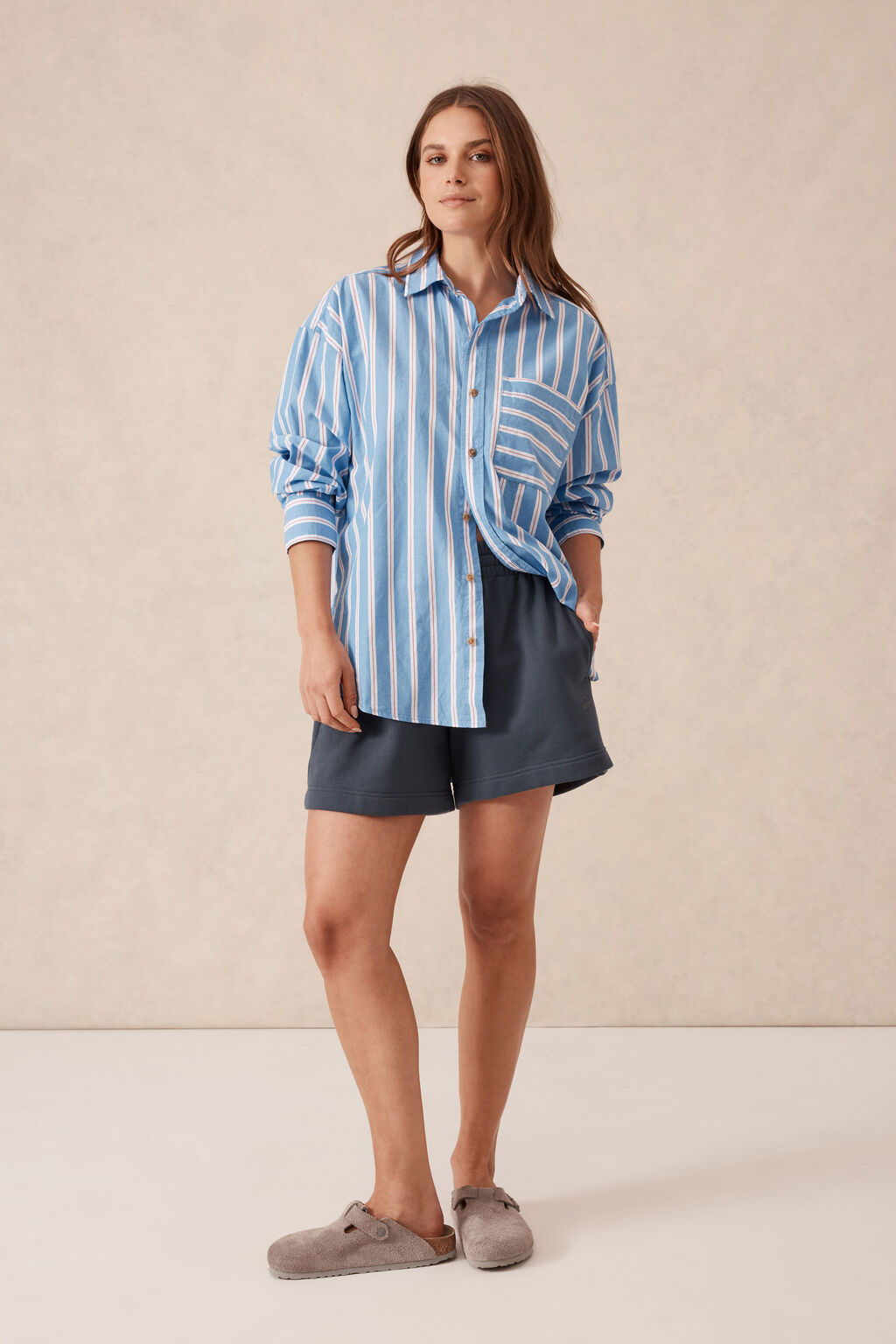 Oversized Shirt Blue White Red Stripe