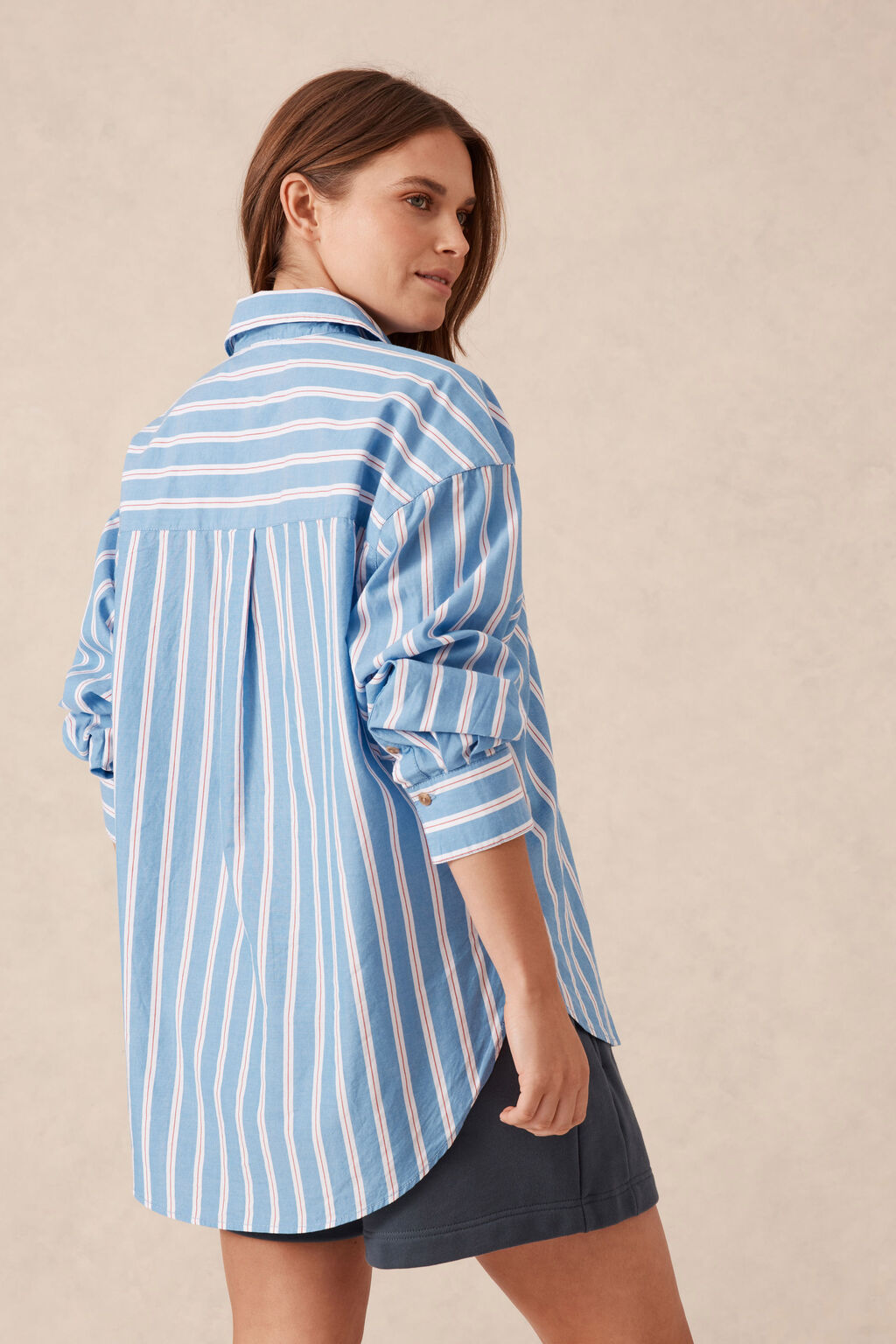 Oversized Shirt Blue White Red Stripe