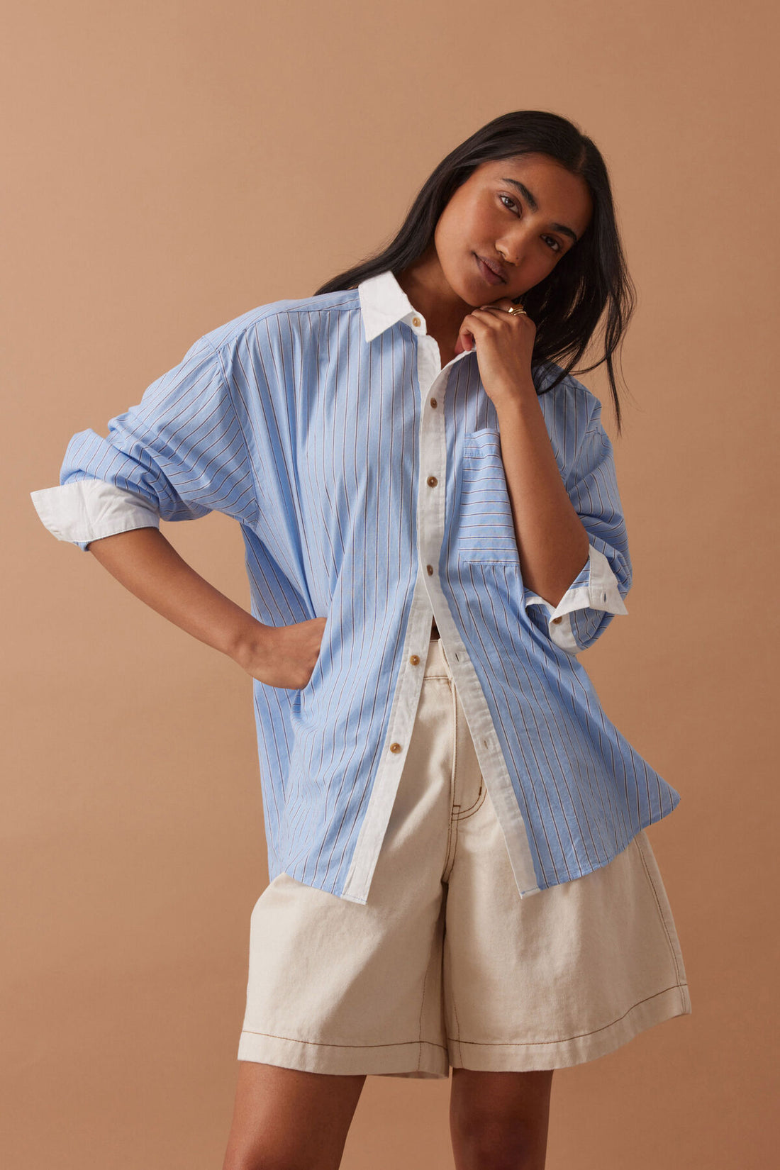 Ceres Peta Oversized Shirt Powder Blue