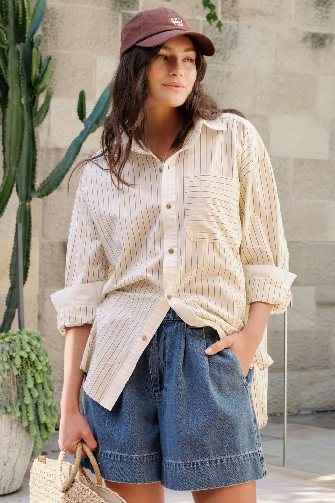 Ceres Peta Oversized Shirt Sunny Yellow Stripe