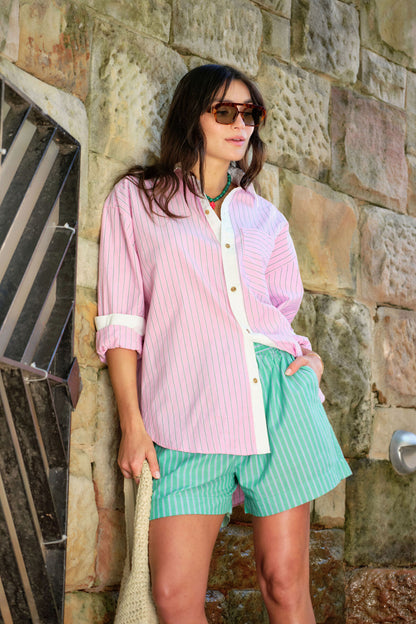 Ceres Peta Oversized Shirt/Hibiscus Pink Tripe Stripe