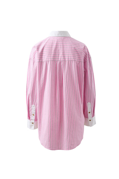 Ceres Peta Oversized Shirt/Hibiscus Pink Tripe Stripe