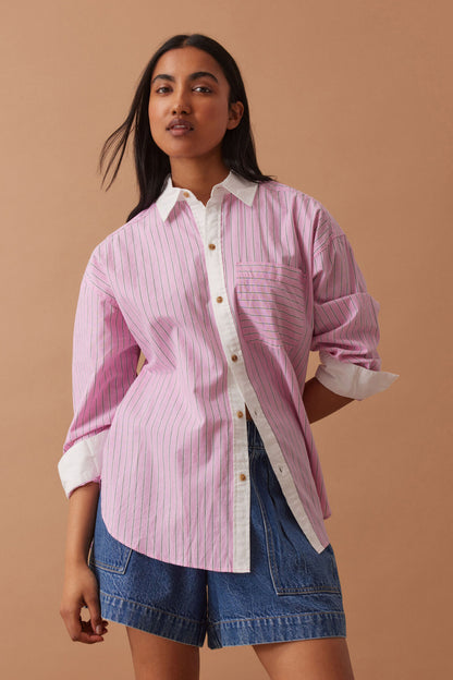 Ceres Peta Oversized Shirt/Hibiscus Pink Tripe Stripe