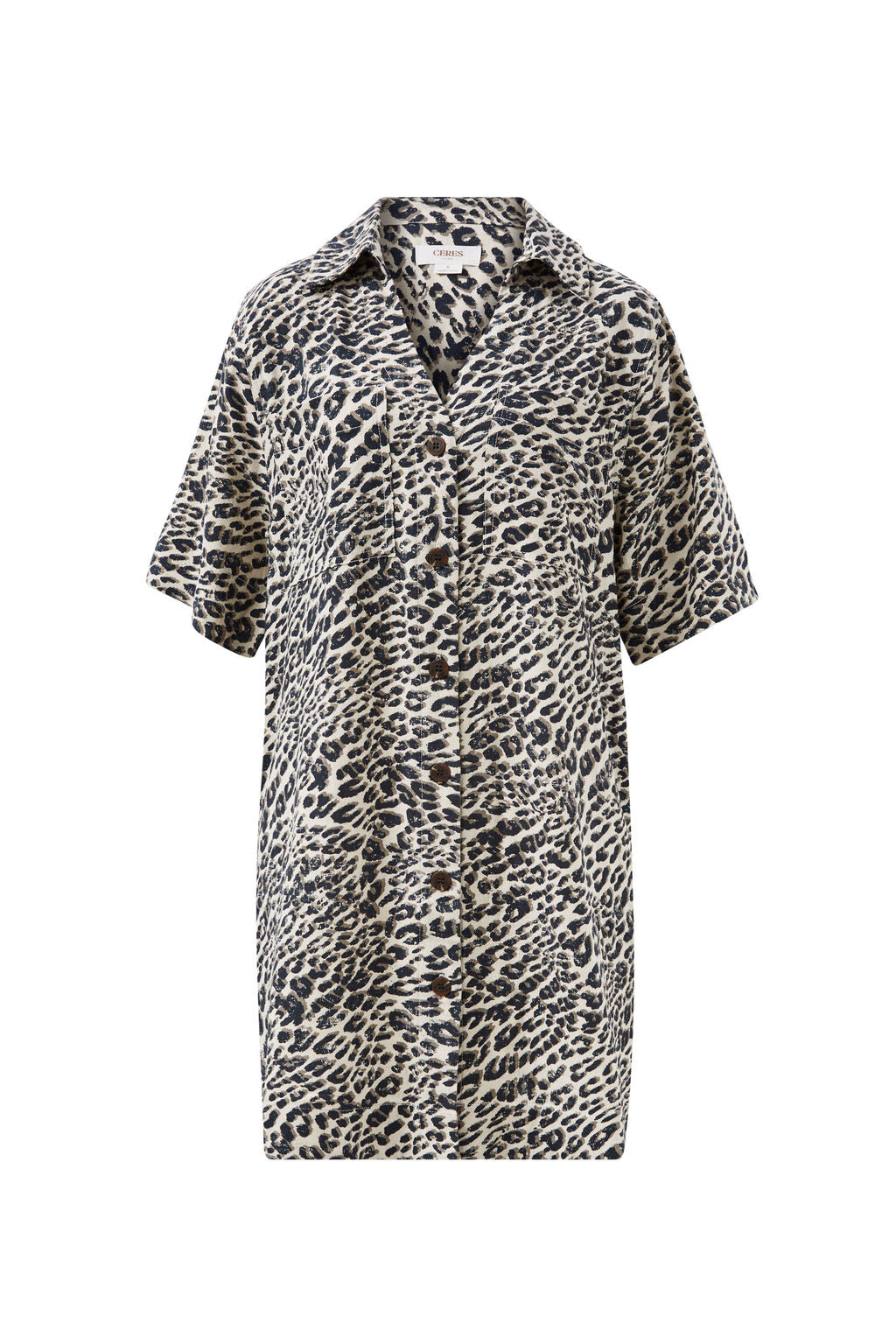 Ceres Boxy Shirt Dress/Leopard Linen Blend