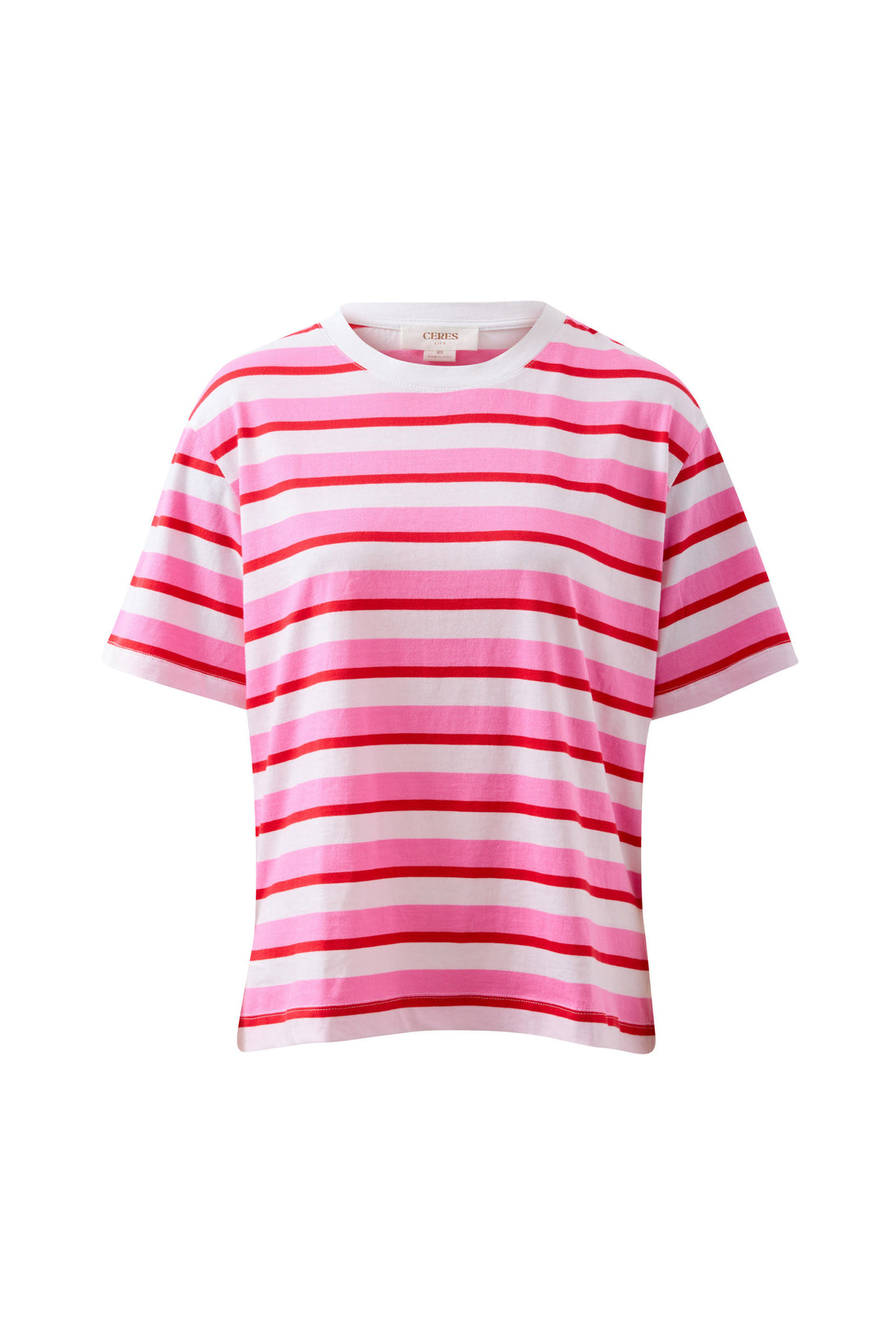 Ceres Stevie Slouchy Tee Hibiscus/Heritage Red Stripe