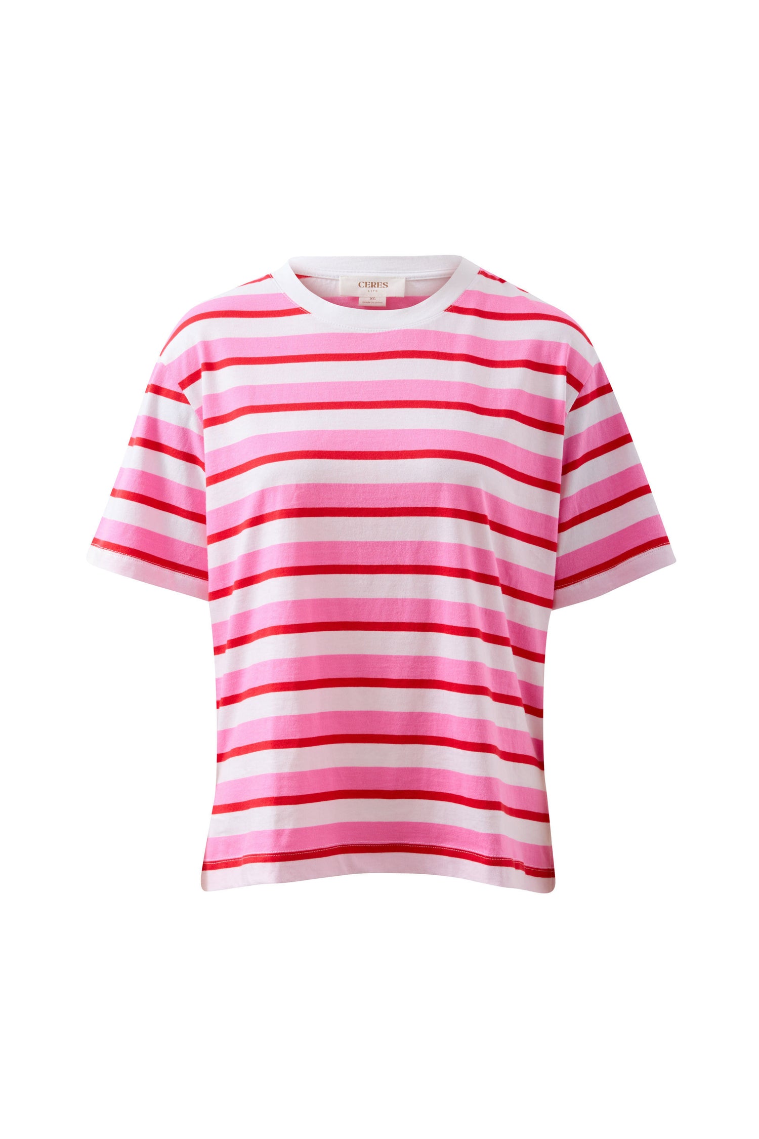 Ceres Stevie Slouchy Tee Hibiscus/Heritage Red Stripe