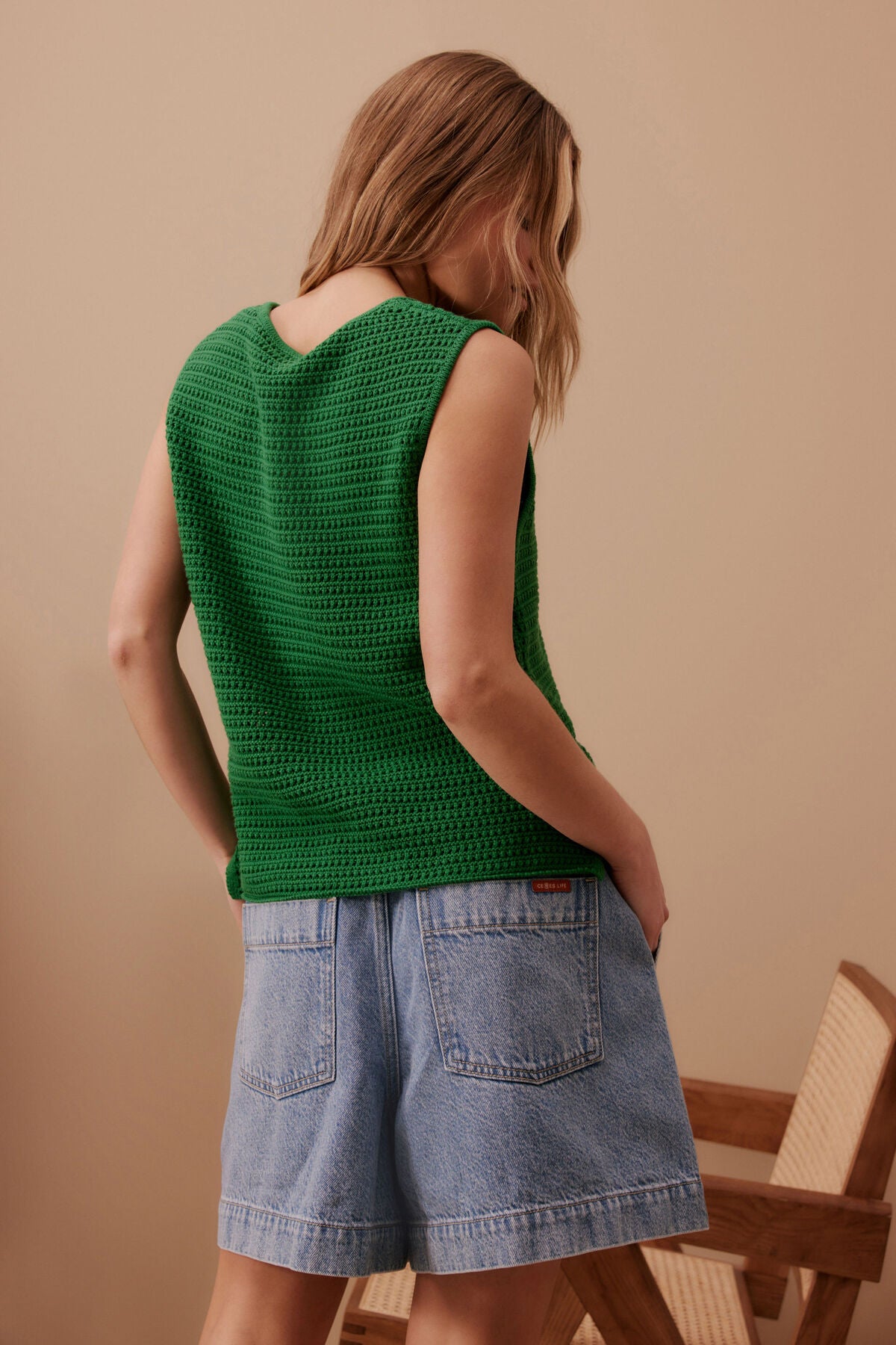 Ceres Margot Mesh Knit Tank Kelly Green