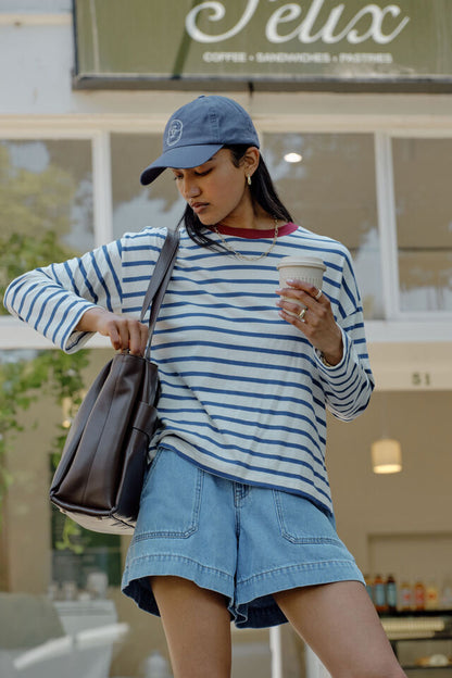 Ceres Life Scout Slouchy Long Sleeve Tee Milk Prussian Blue Stripe