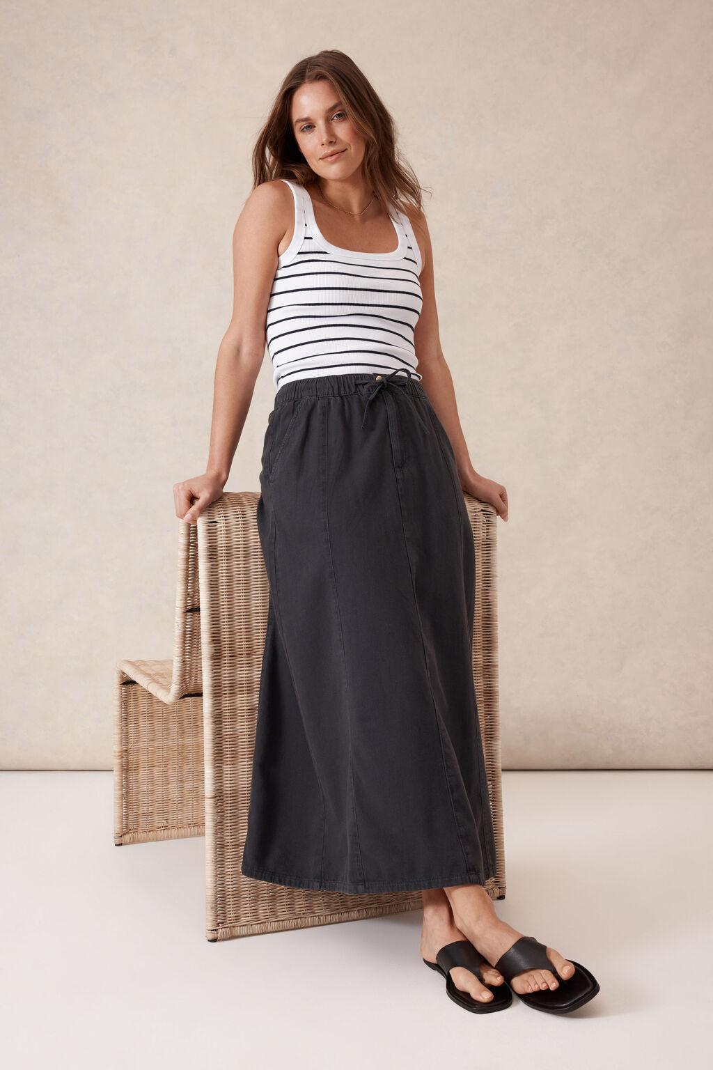 Panelled Maxi Skirt Washed Black