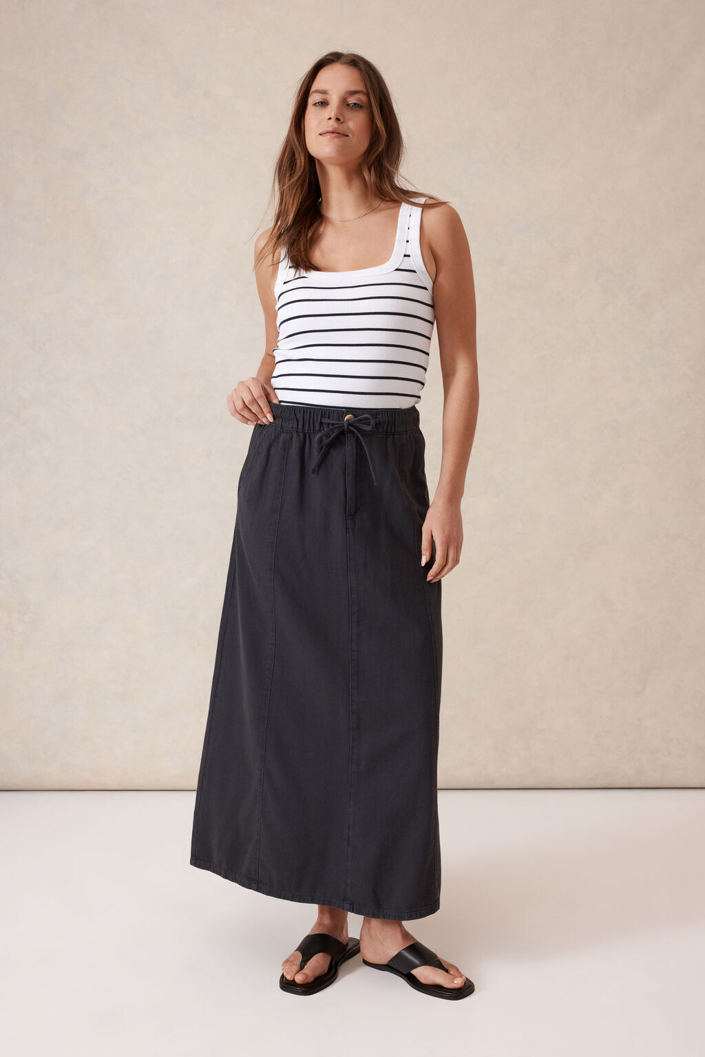 Panelled Maxi Skirt Washed Black