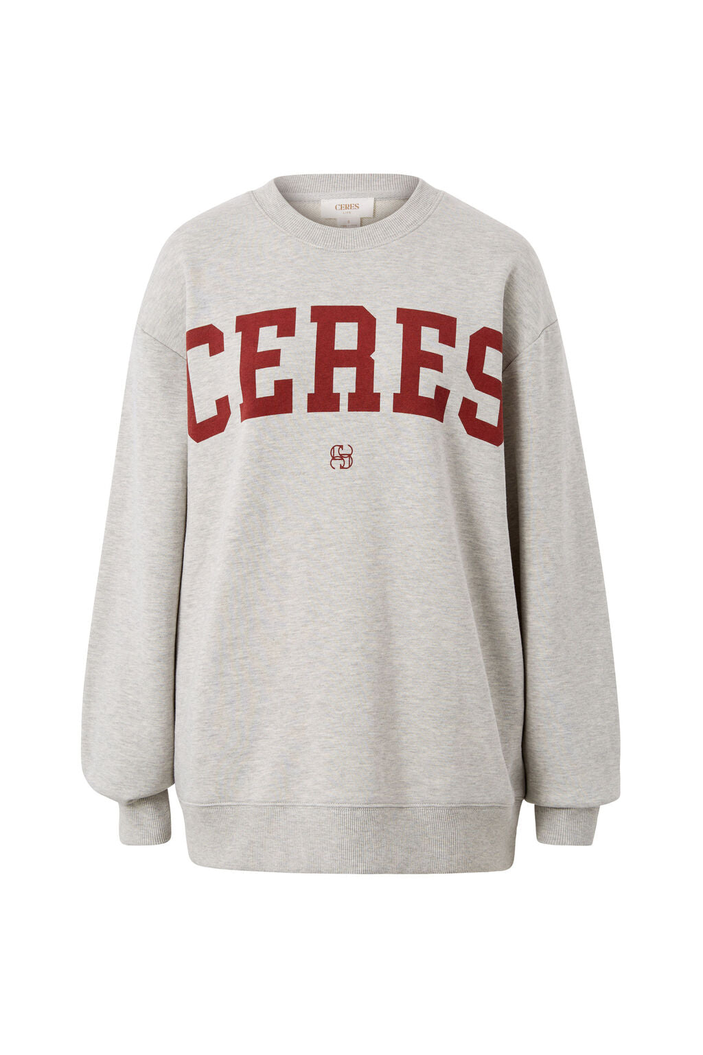 Ceres Oversized Slouchy Crew Grey Marle Heritage Logo