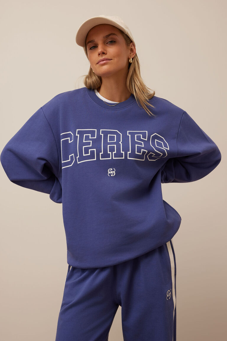 Ceres Life Isla Oversized Slo Washed Navy White Heritage Logo