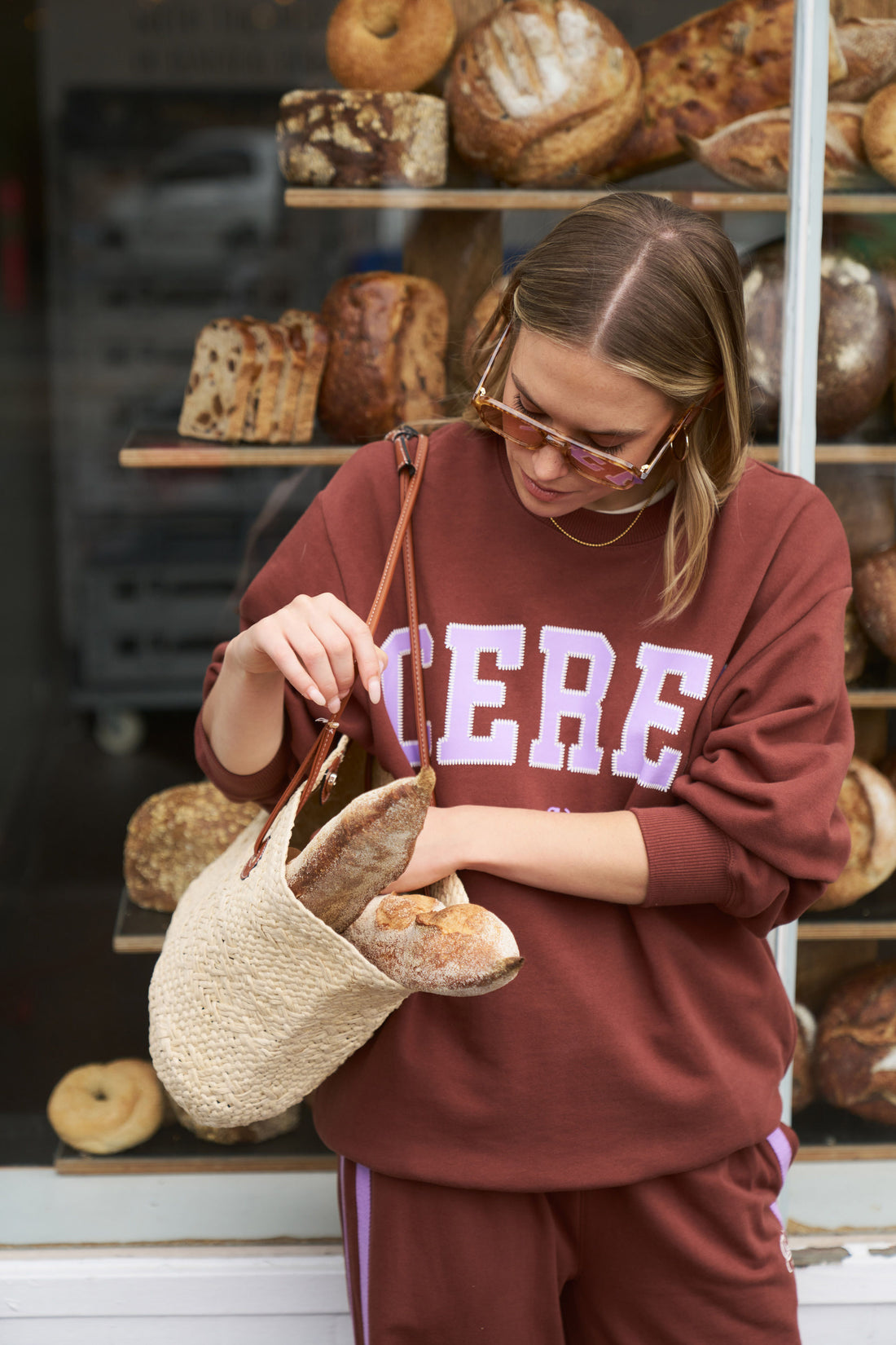 Ceres Life Isla Oversized Slouchy Crew Burnt Toffee Orchid Heritage Logo