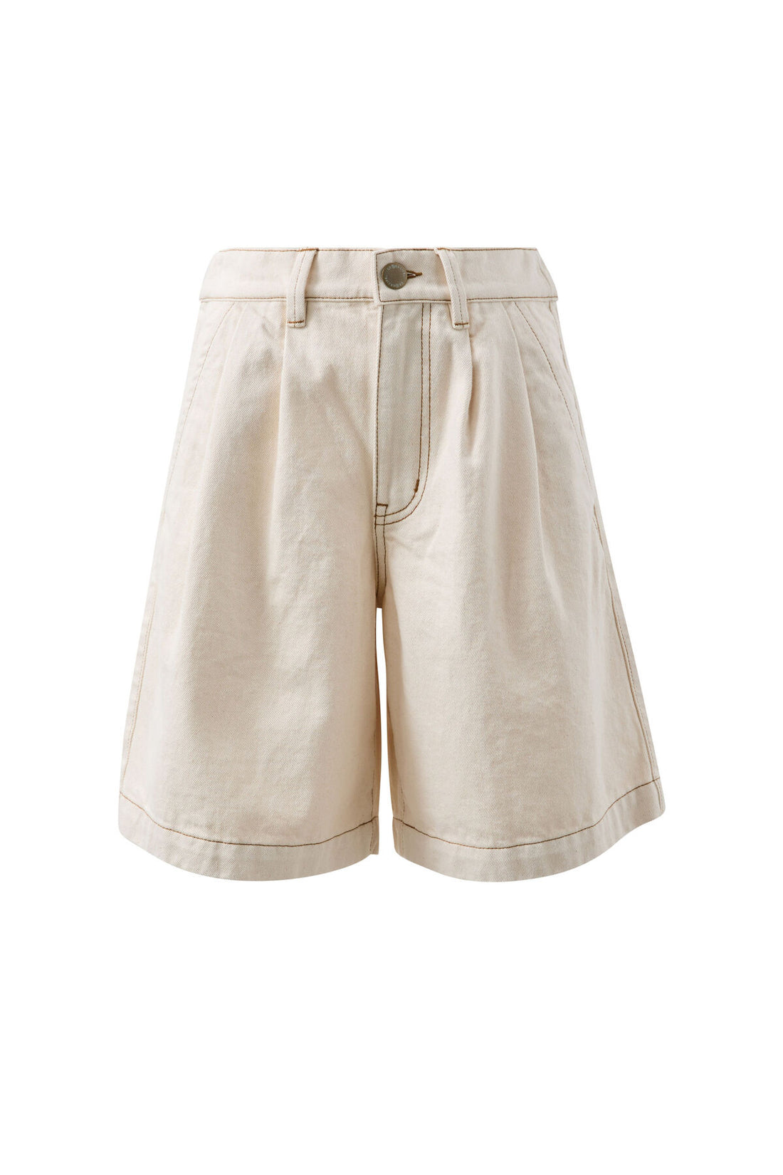 Ceres Sylvie Longline Pleat Denim Short Natural Ecru