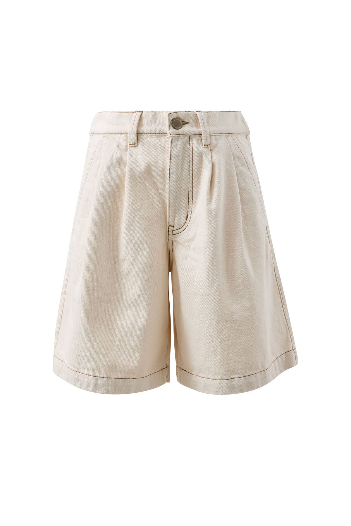 Ceres Sylvie Longline Pleat Denim Short Natural Ecru