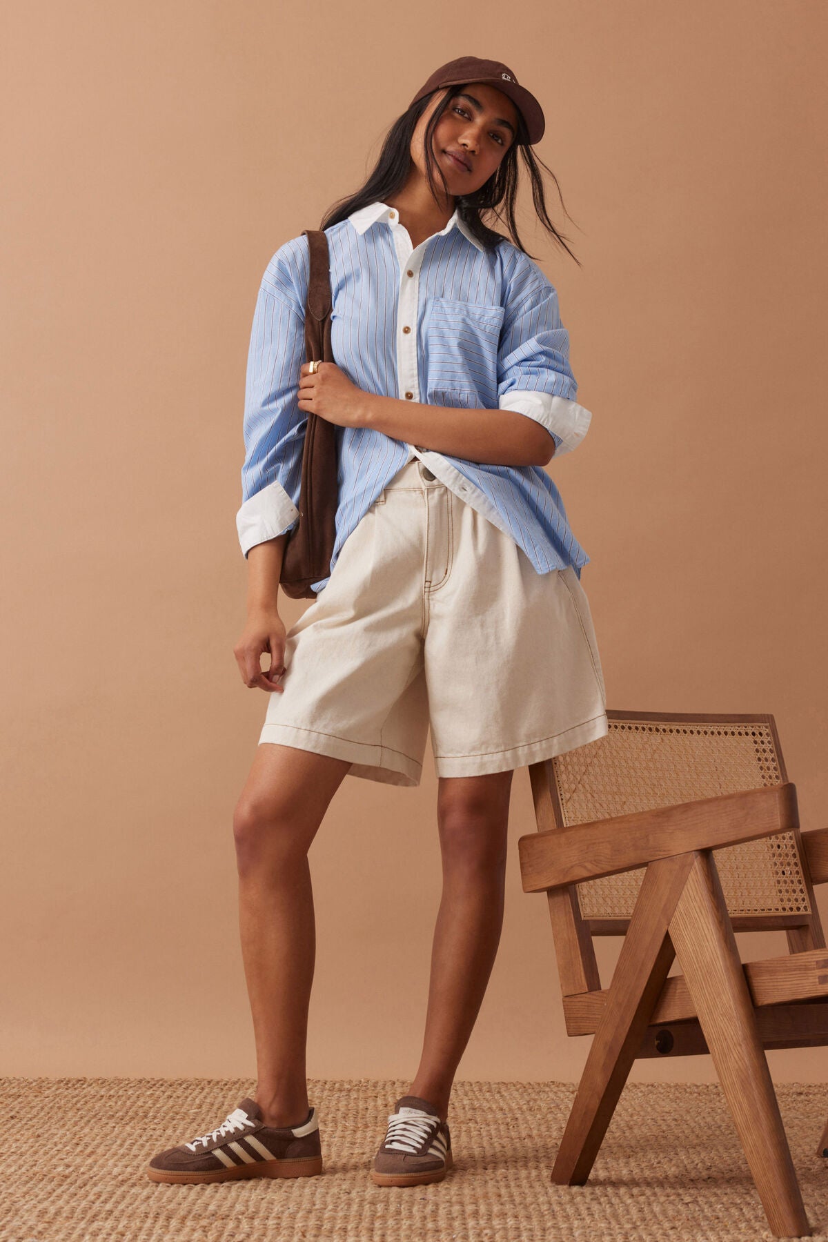 Ceres Sylvie Longline Pleat Denim Short Natural Ecru