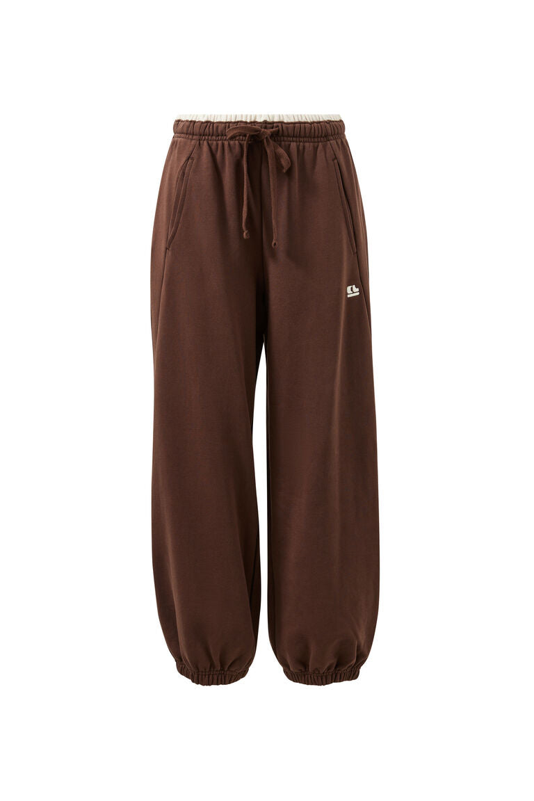 Ceres Life Bowie Barrel Leg Trackpant Brunette Brown Contrast Buff Bind