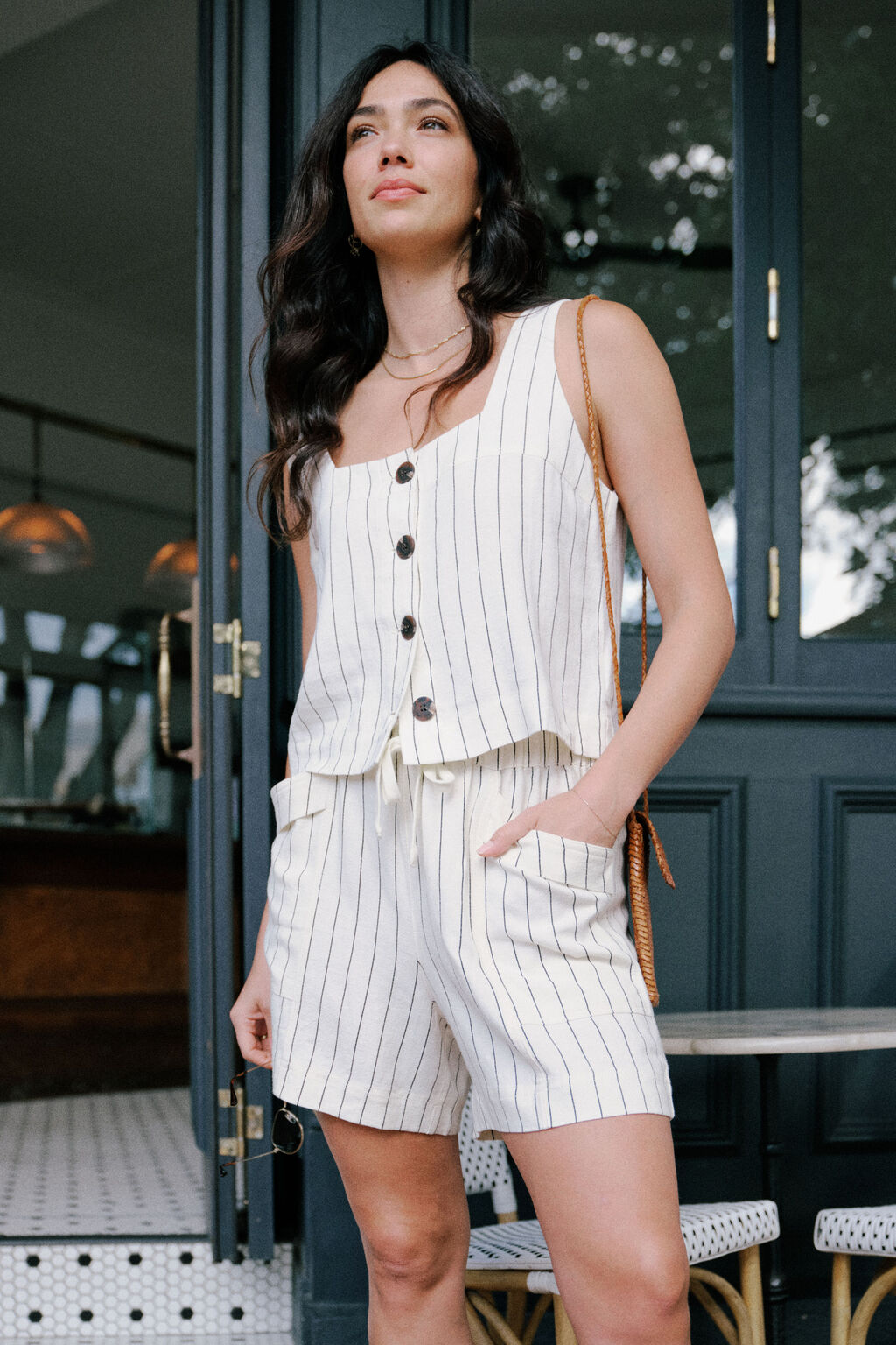 Panelled Pull On Shorts Pinstripe