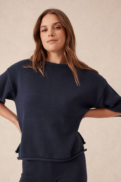 Ceres Boxy Knit Tee New Navy