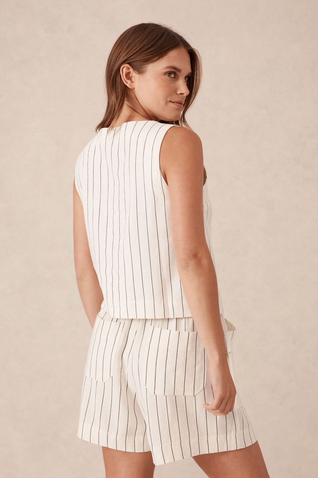 Square Neck Shell Top Pinstripe