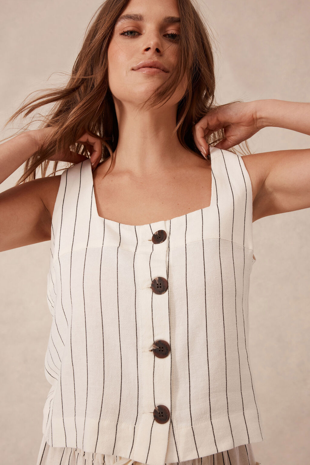 Square Neck Shell Top Pinstripe