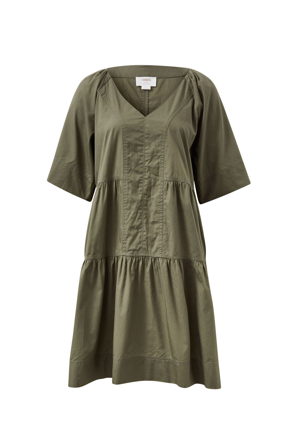 Tiered Poplin Mini Dress Soft Olive