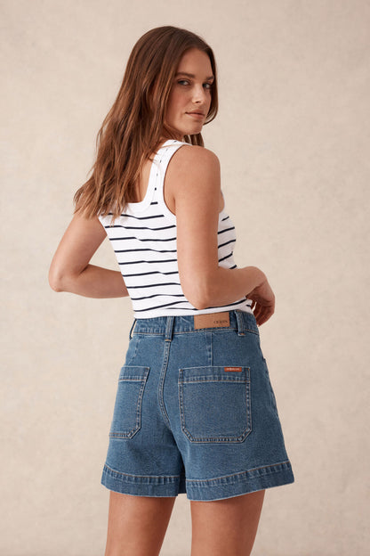 Ceres Esther Denim Patch Pocket Short Fresh Indigo