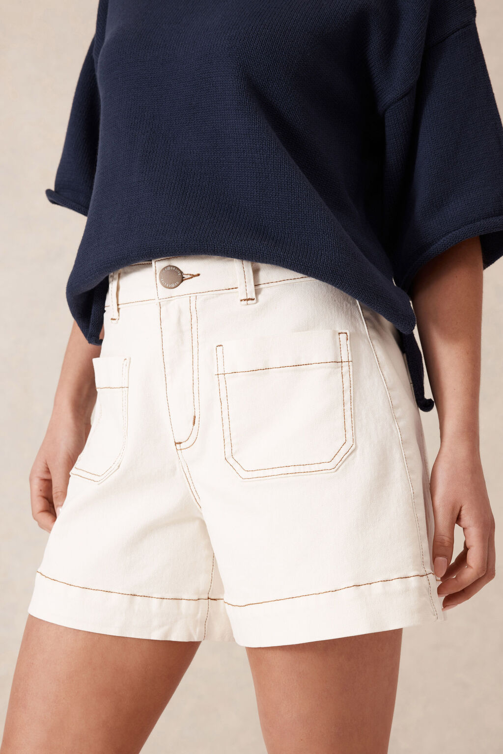 Denim Patch Pocket Shorts Eggshell