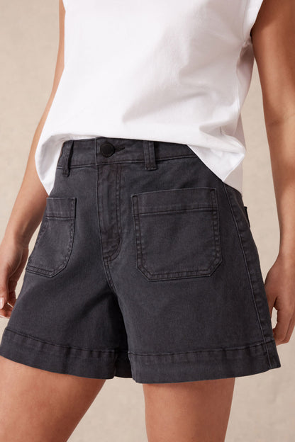 Ceres Peta Esther Denim Patch Pocket Short Washed Black
