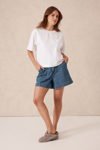 Denim Patch Pocket Shorts Indigo