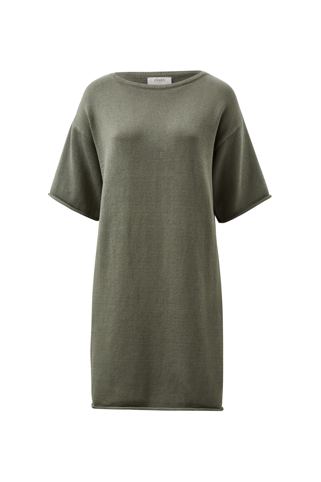 Short Sleeve Box Knit Dress Moss Green