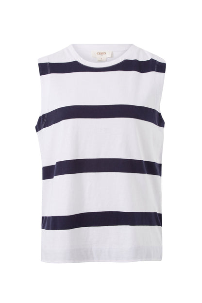 Relaxed Sleeveless Tee White New Navy Bold Stripe