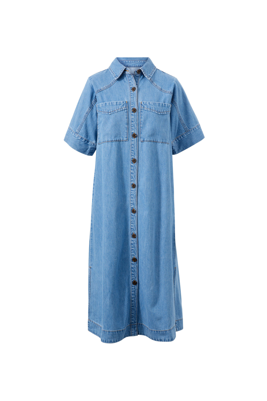 Ceres Short Sleeve Yoke Midi Dress Vintage Blue