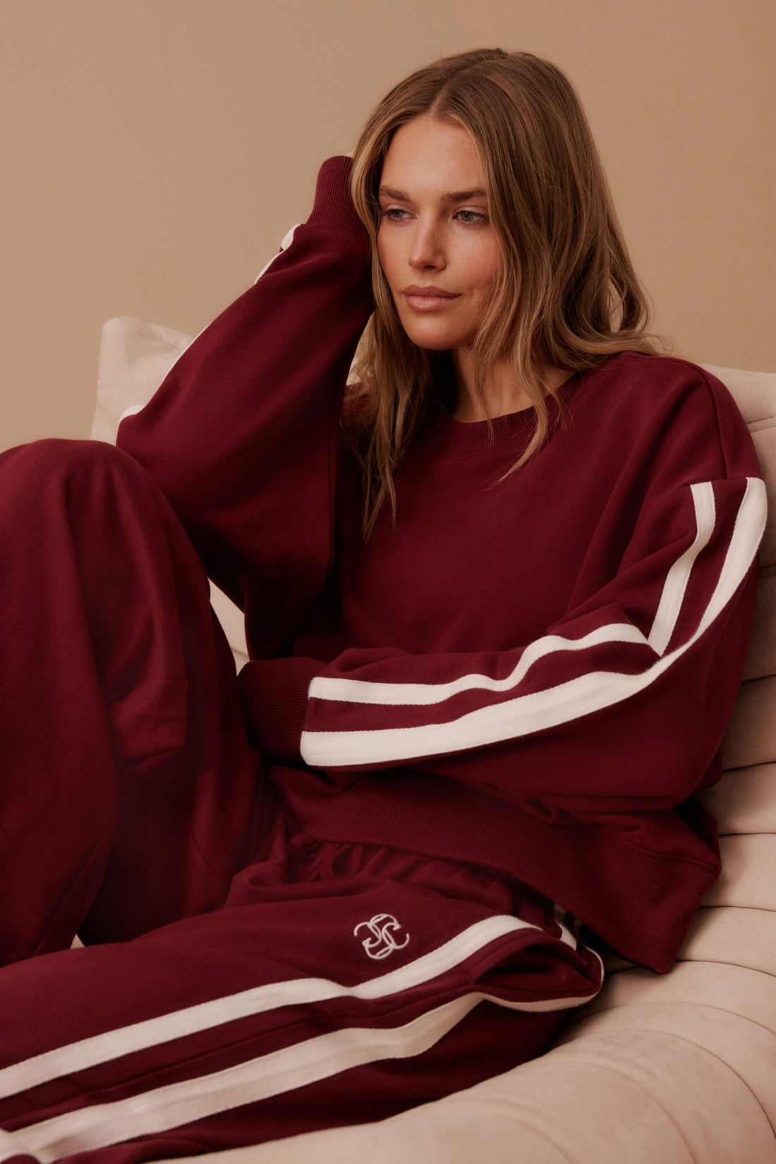 Ceres Life Sporty Slouchy Crew/ Chocolate Side Stripe
