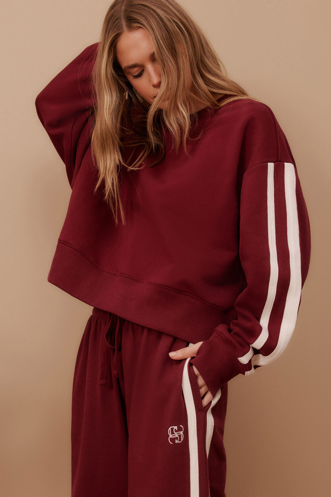 Ceres Life Sporty Slouchy Crew/ Chocolate Side Stripe