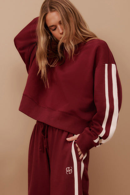 Ceres Life Sporty Slouchy Crew/ Chocolate Side Stripe