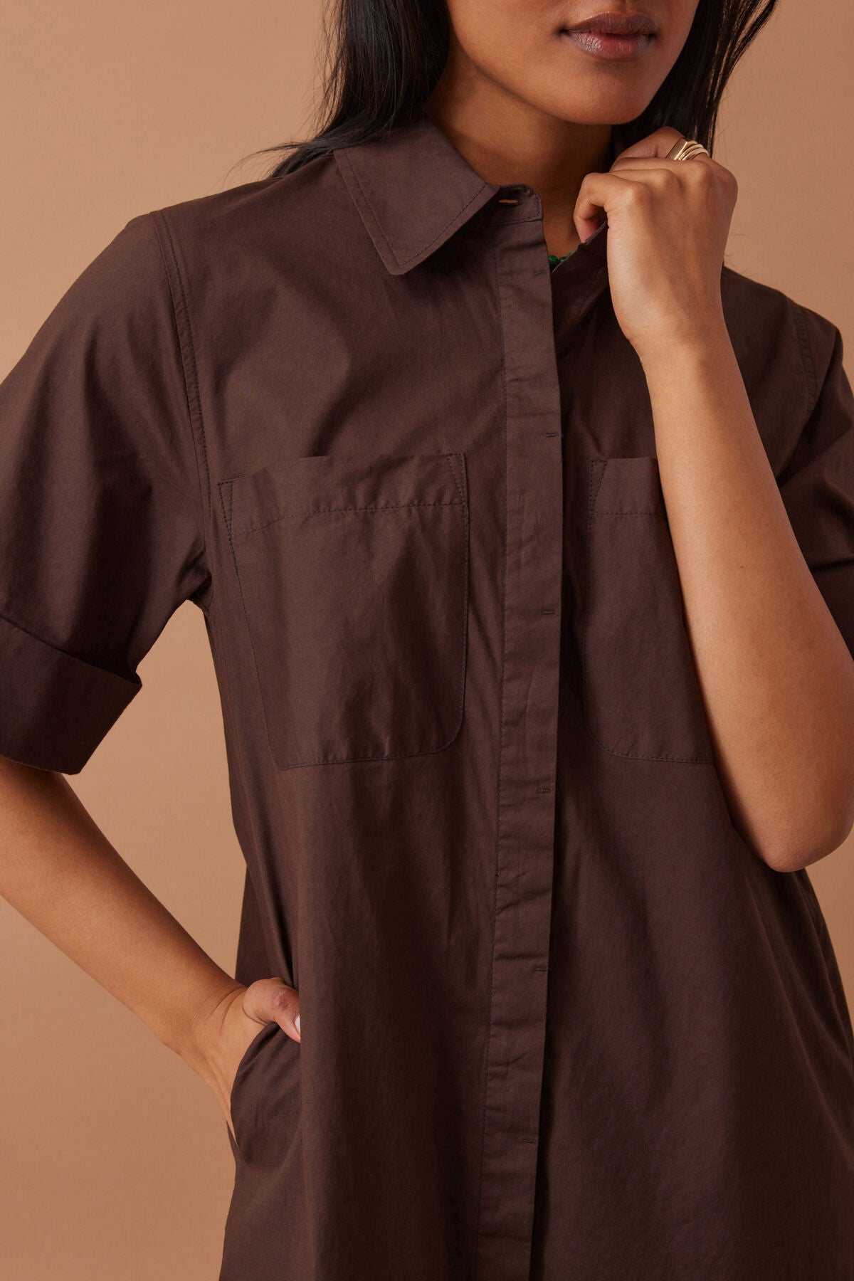 Ceres Sara Mini Shirt Dress Chocolate