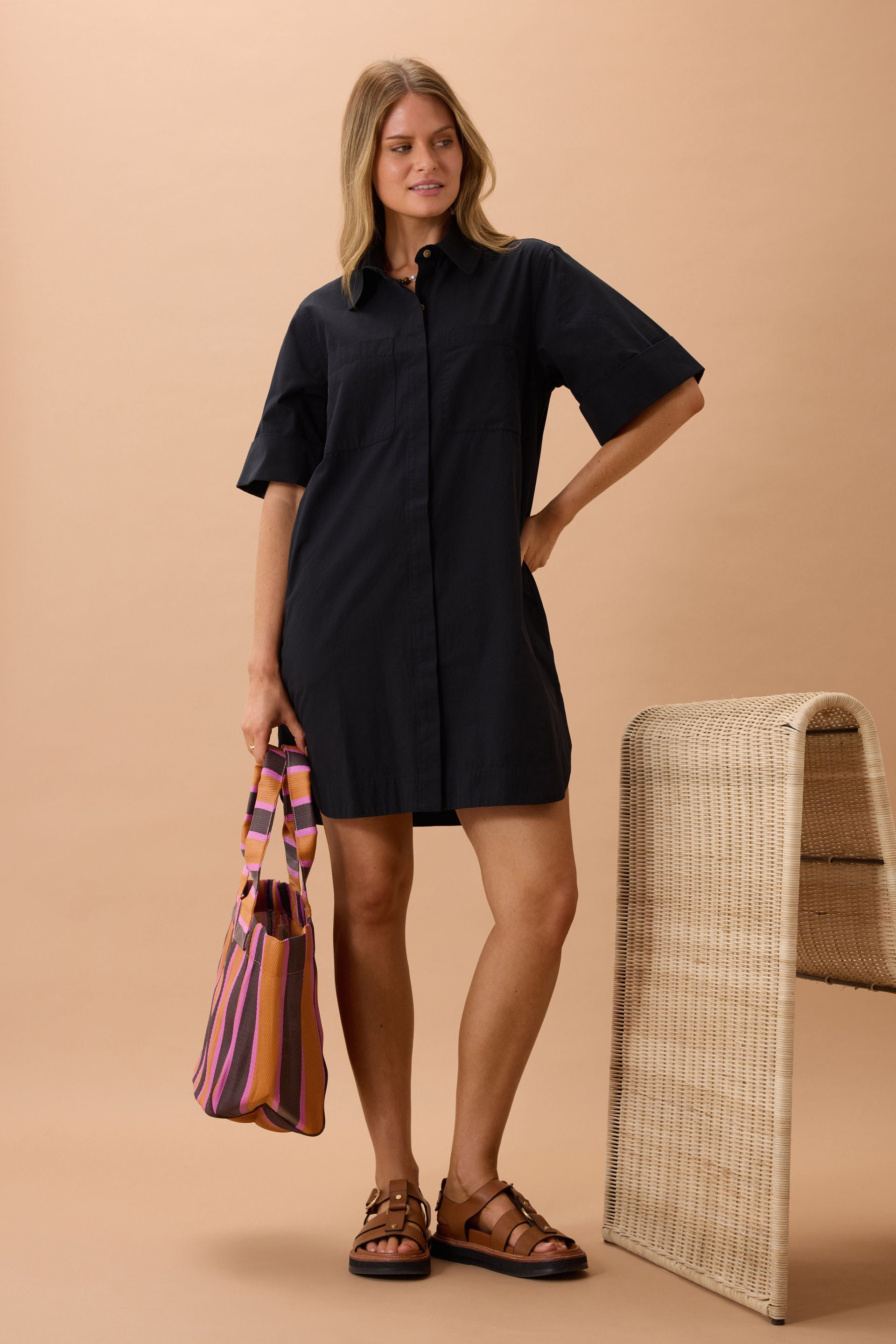 Ceres Sara Mini Shirt Dress Black