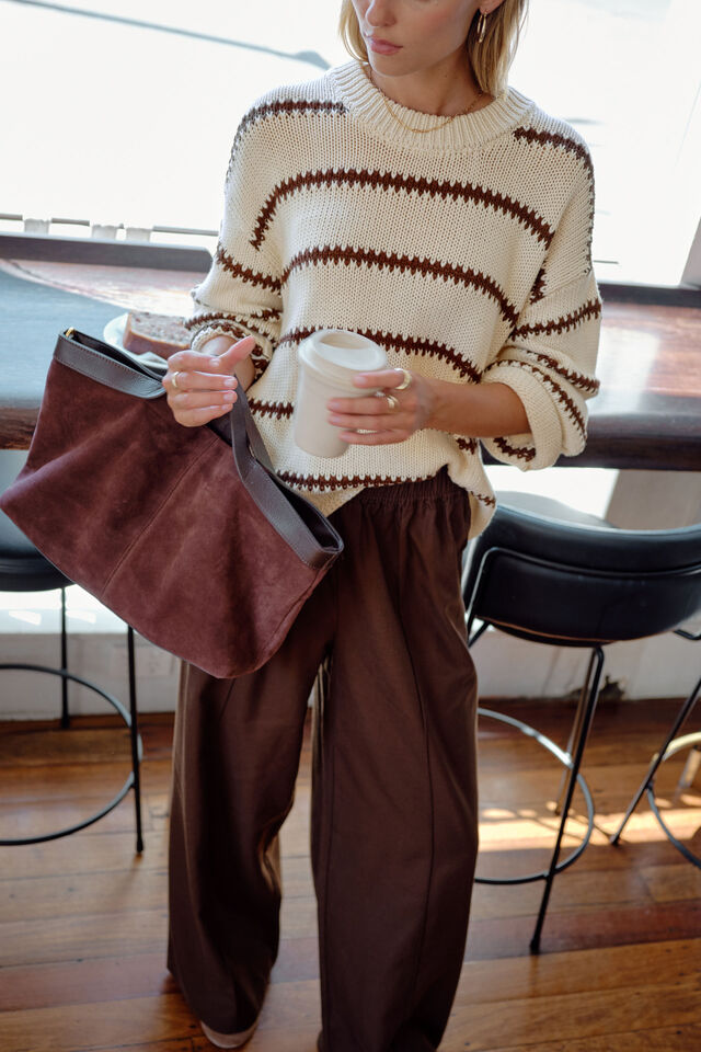 Ceres Life Lila Oversized Knit Crew Ecru Stripe