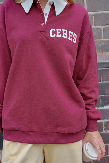 Ceres Life Wren Rugby Sweat Washed Burgundy