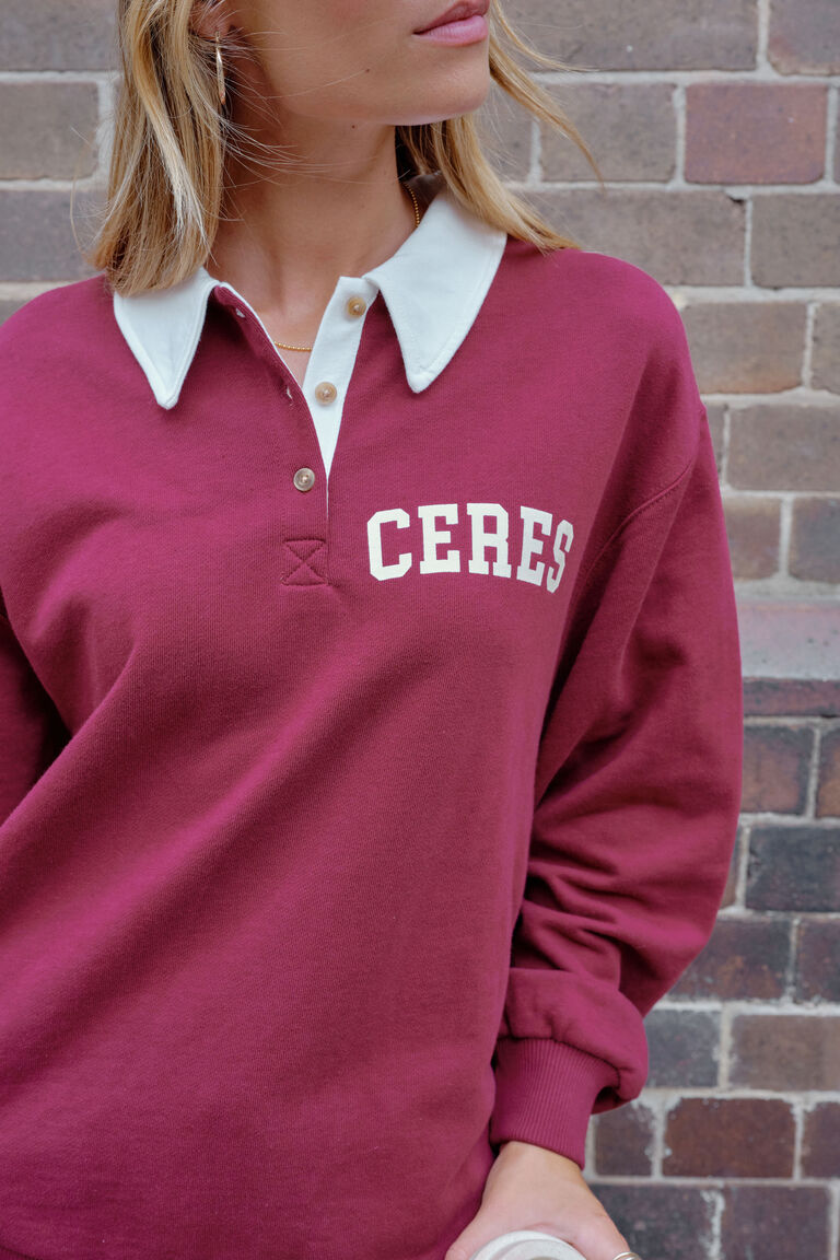 Ceres Life Wren Rugby Sweat Washed Burgundy