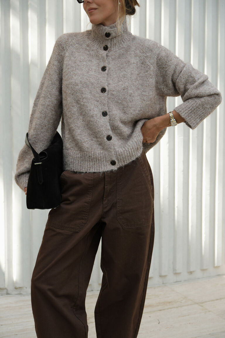 Ceres Life Funnel Neck Cardigan Oat Marle