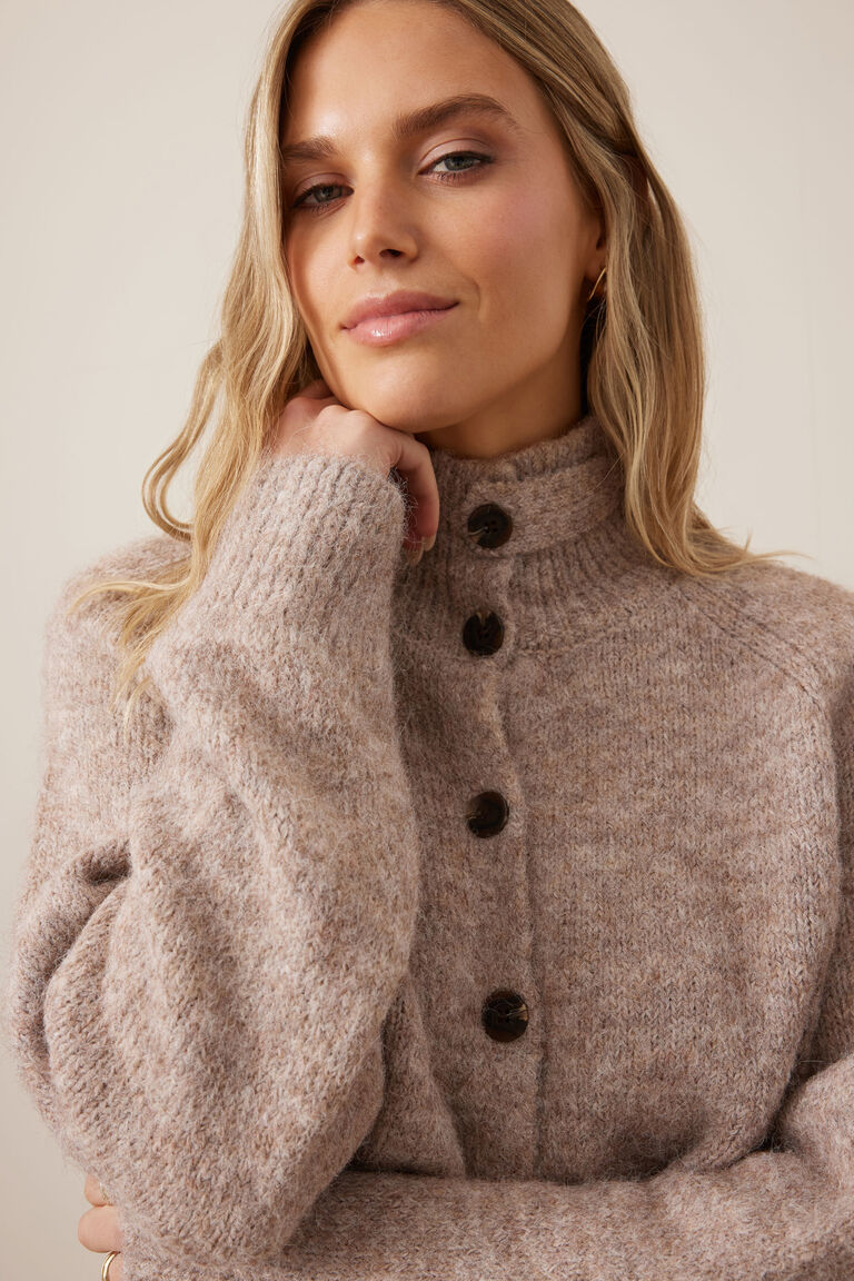 Ceres Life Funnel Neck Cardigan Oat Marle