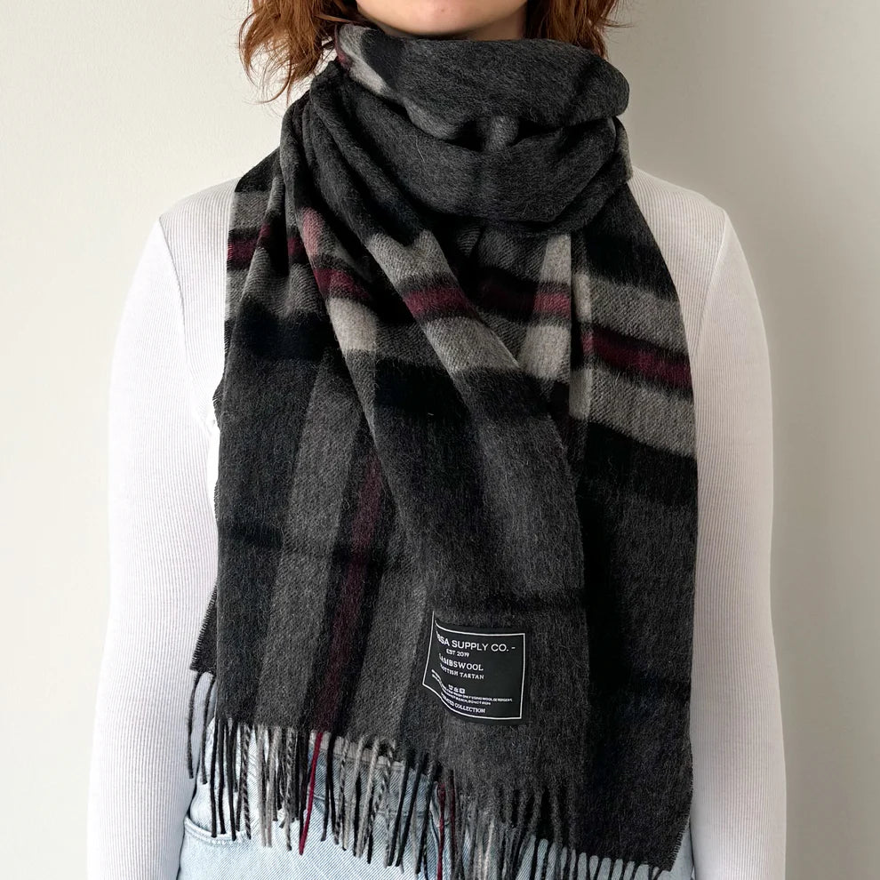 Scottish Tartan Lambswool Scarf Wide Charcoal
